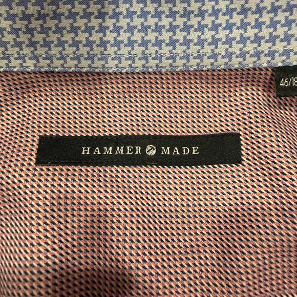 Hammer Made Men's Button down shirt in pink, blue, and white 46 18.5 - Picture 3 of 6